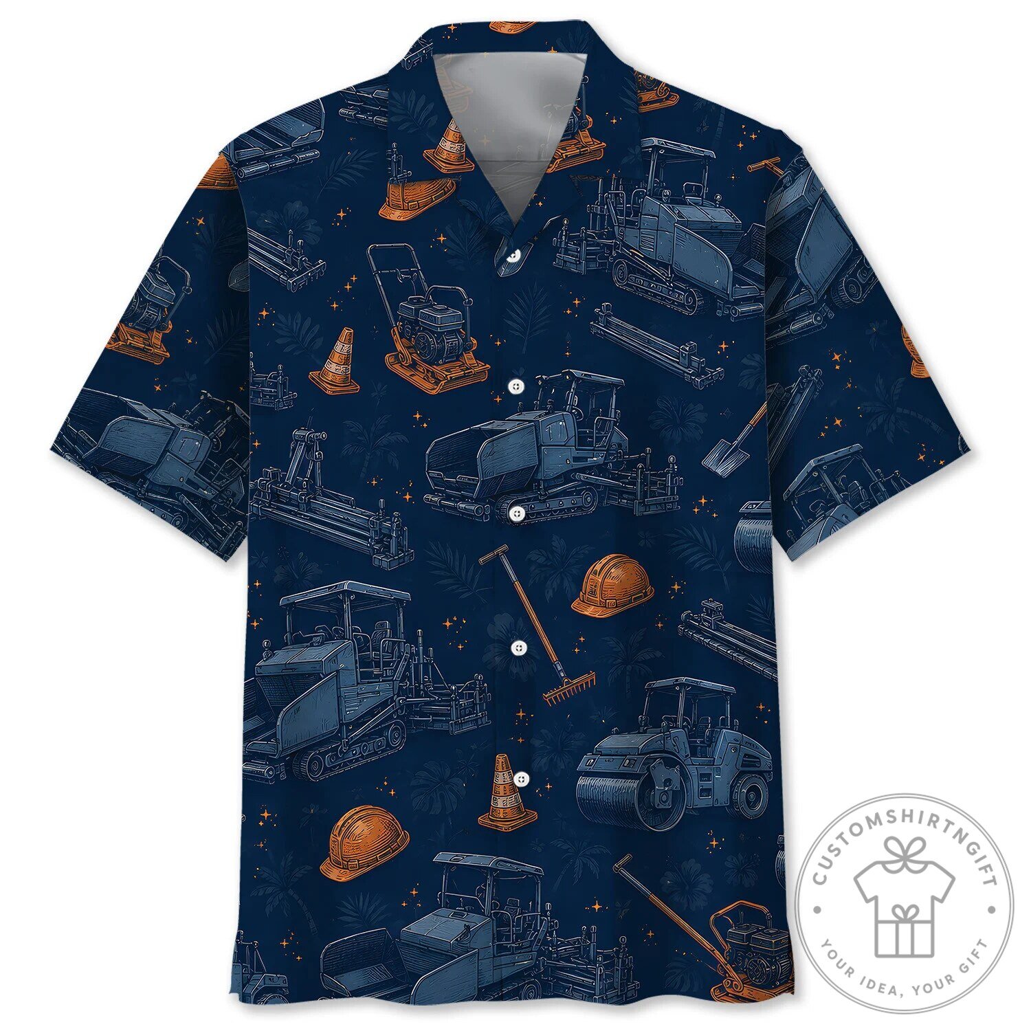 Construction Equipment Asphalt Paver Operator Night Hibiscus Hawaiian Shirt