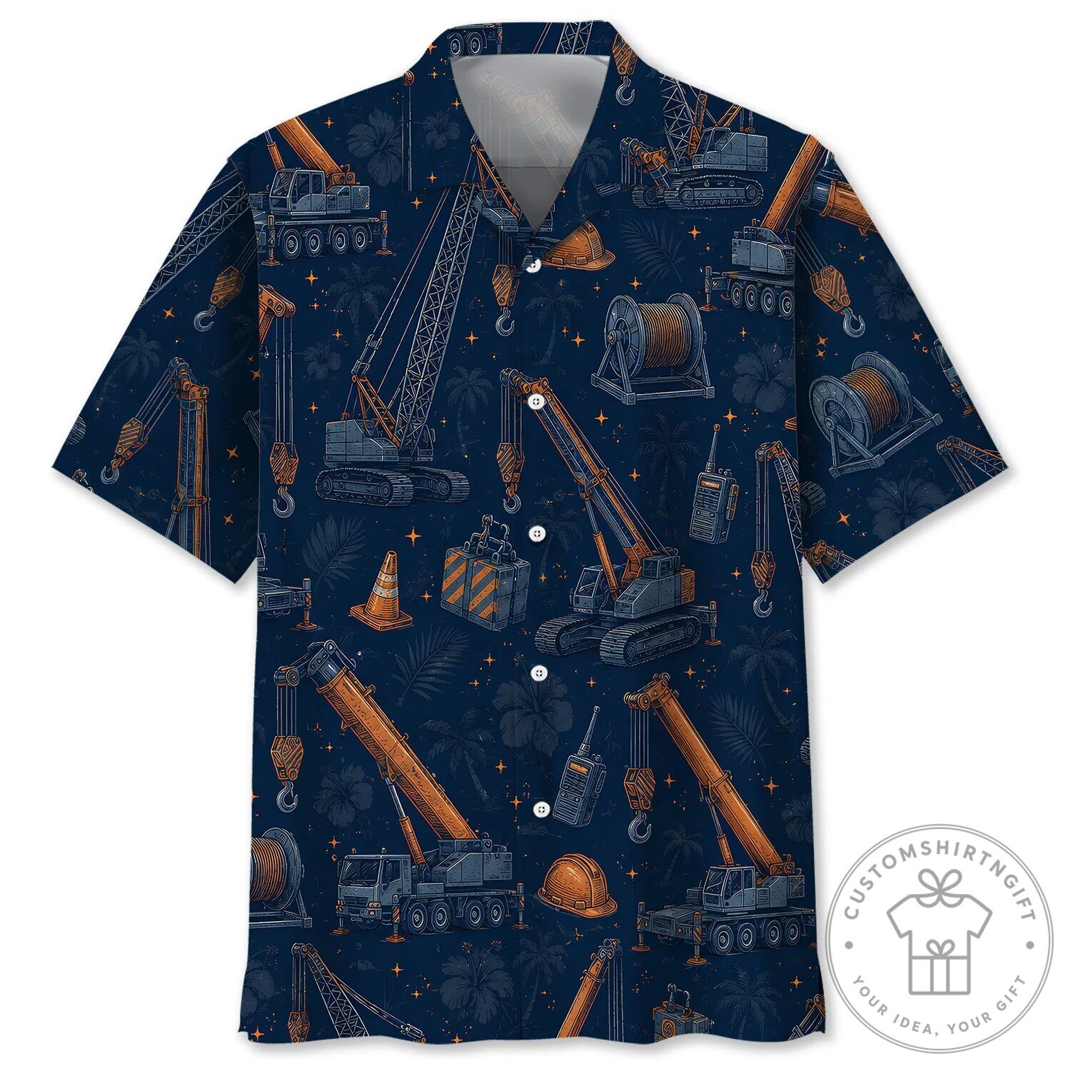 Construction Crane Heavy Equipment Hawaiian Shirt for Men