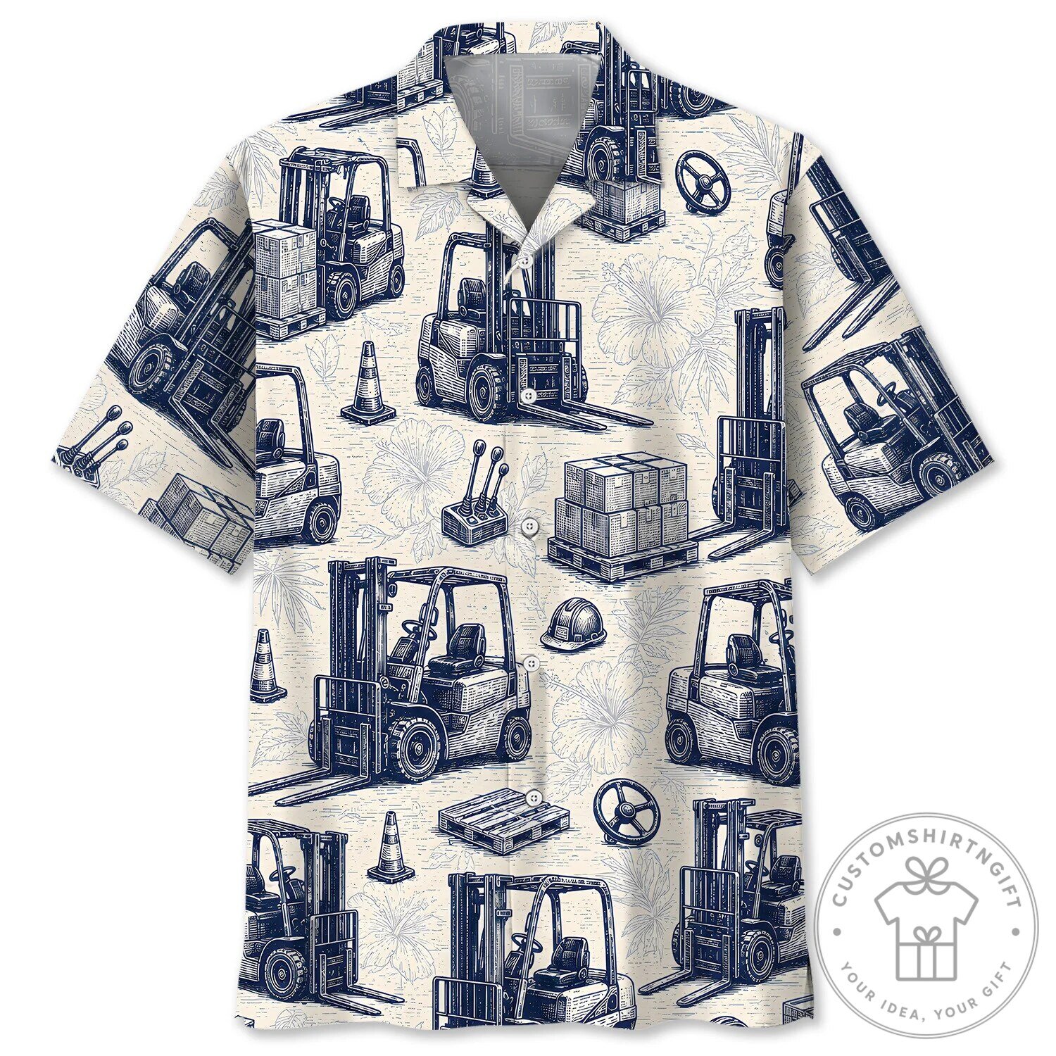 Forklift Operator Essentials Hibiscus Pattern Hawaiian Shirt