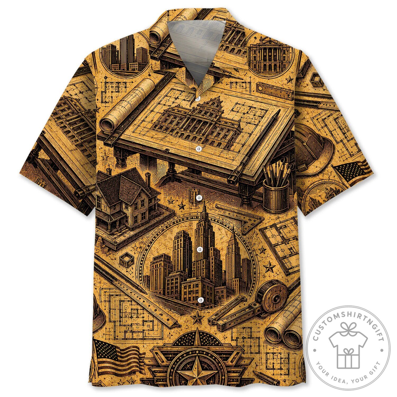 Architectural Blueprint Vintage Drawing Hawaiian Shirt