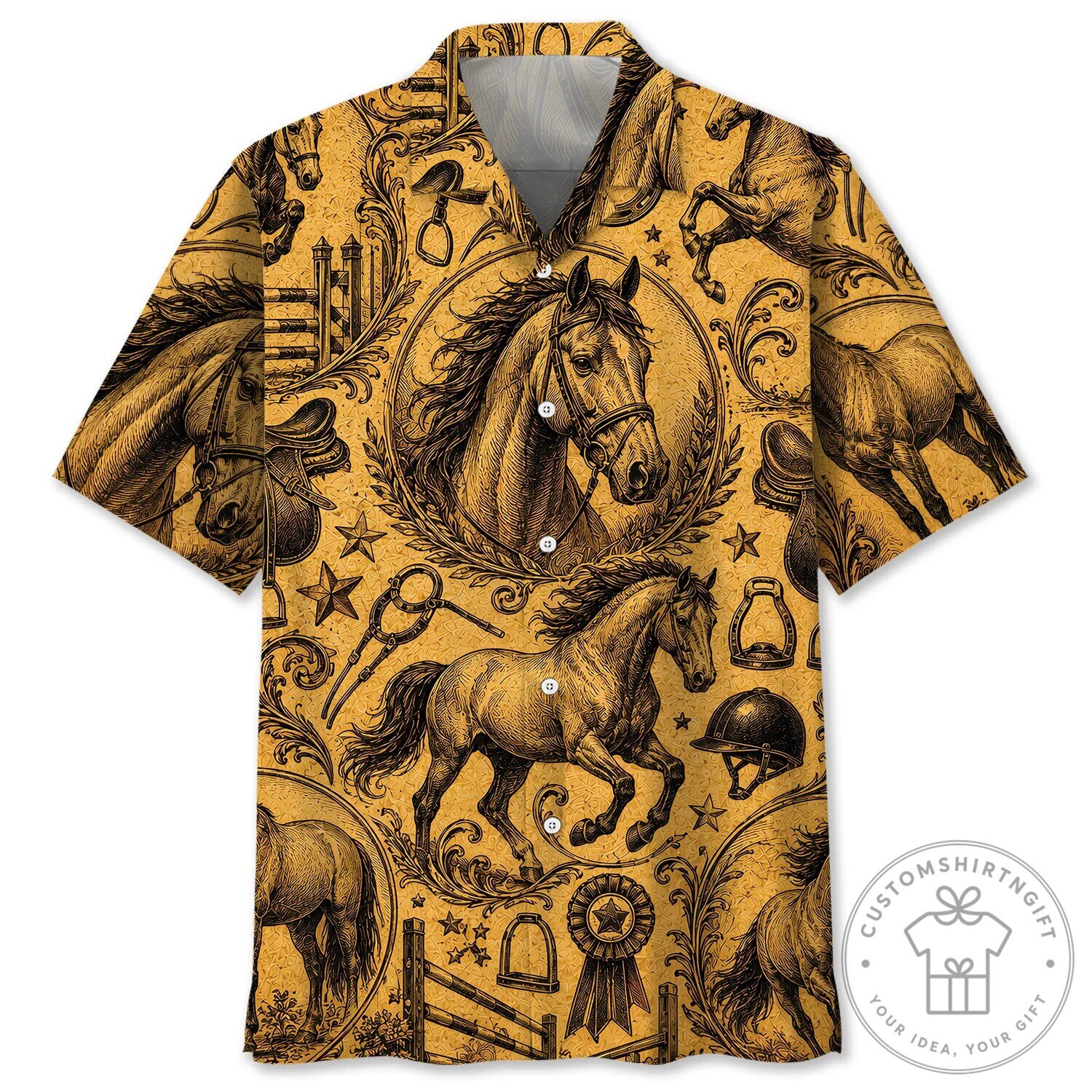 Vintage Horseback Riding Equestrian Pattern Hawaiian Shirt for Men and Women