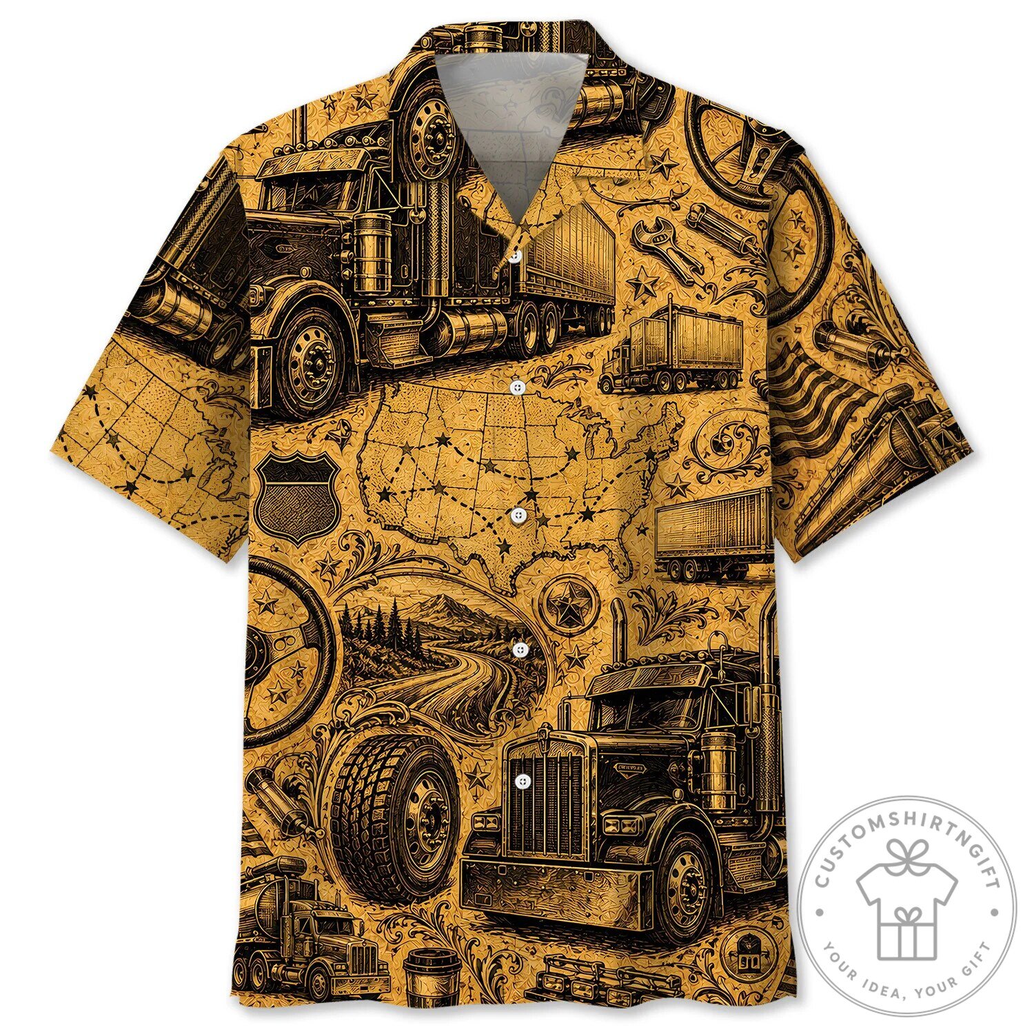 Vintage Trucker Legend Art Hawaiian Shirt for Men, Truck Driver Gift