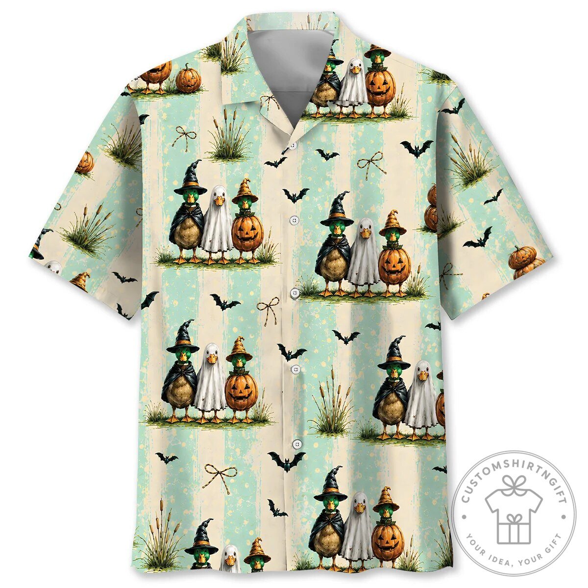 Halloween Duck Ghost Pumpkin Patch Pattern Spooky Party Hawaiian Shirt