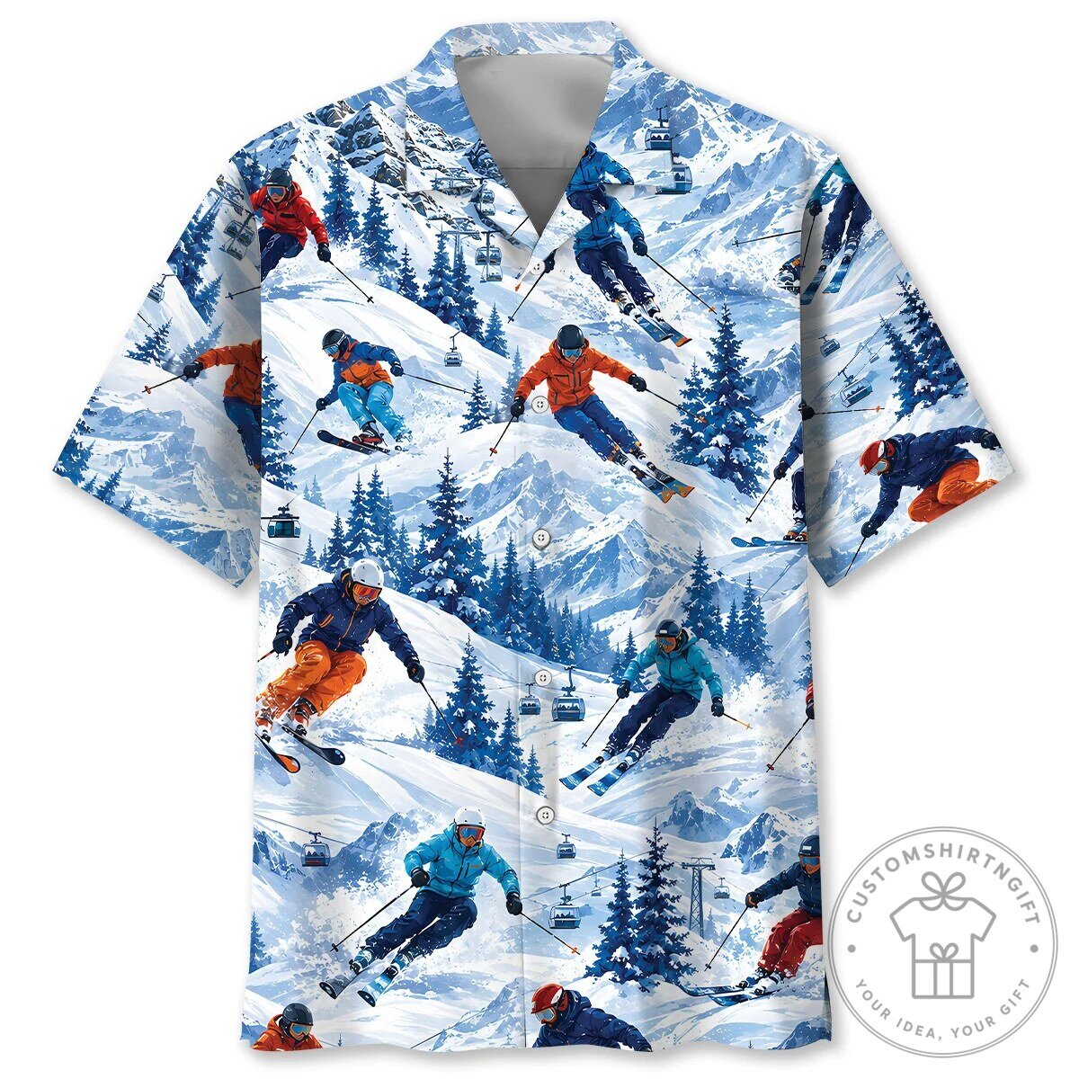 Hawaiian Shirt for Winter Sports and Skiing Mountain Adventures