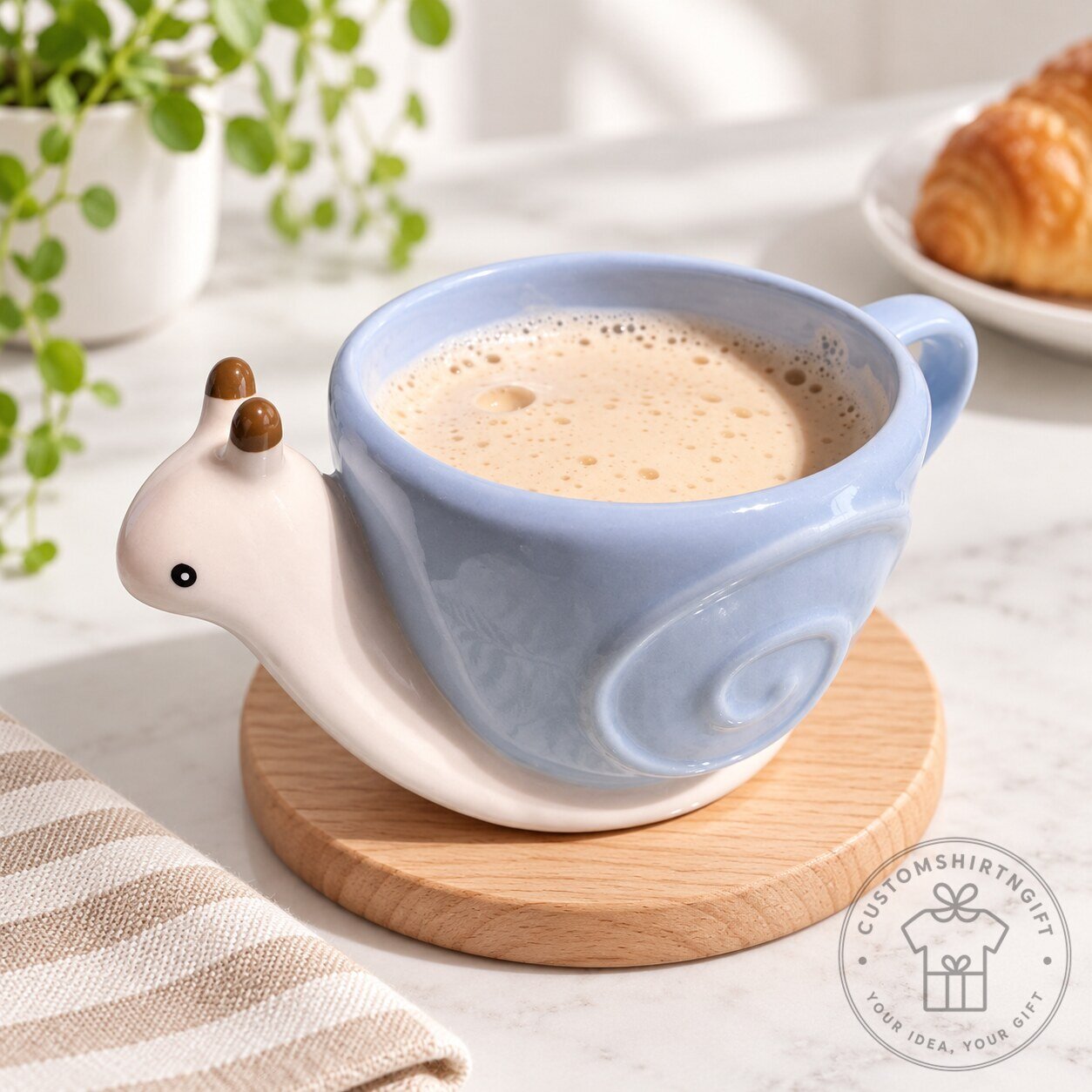 Cute Snail Ceramic Coffee Mug with Saucer Novelty Animal Tea Cup Gift