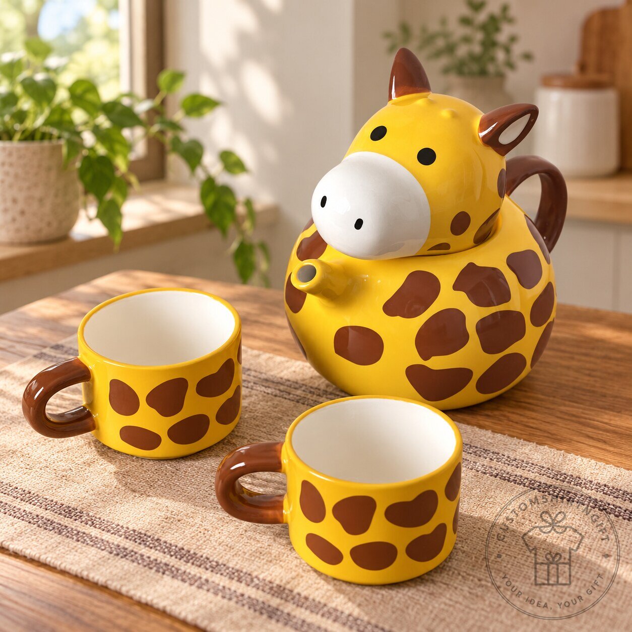 Giraffe Ceramic Teapot and Tea Cups Set