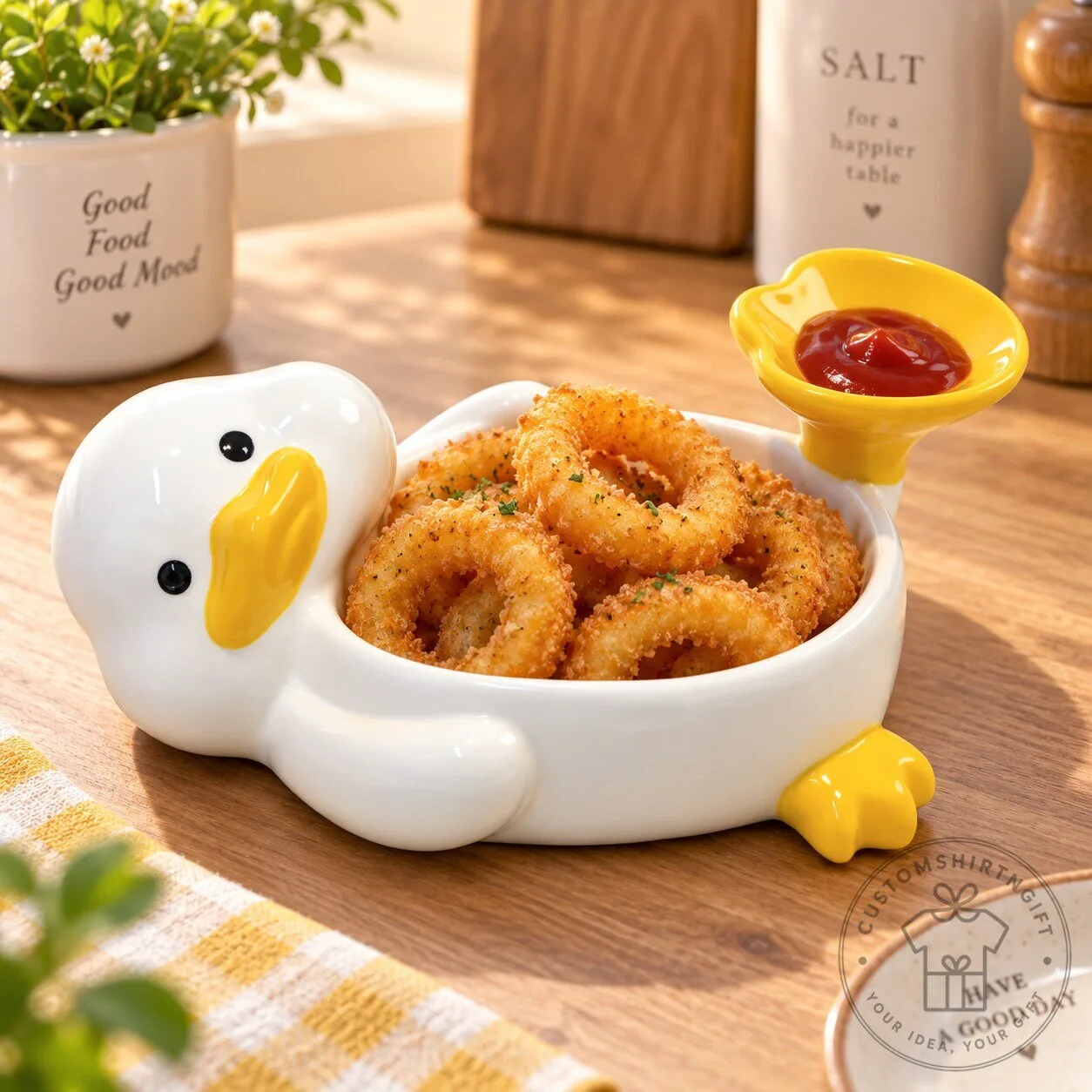 Duck Snack Bowl with Sauce Compartment Food Serving Dish
