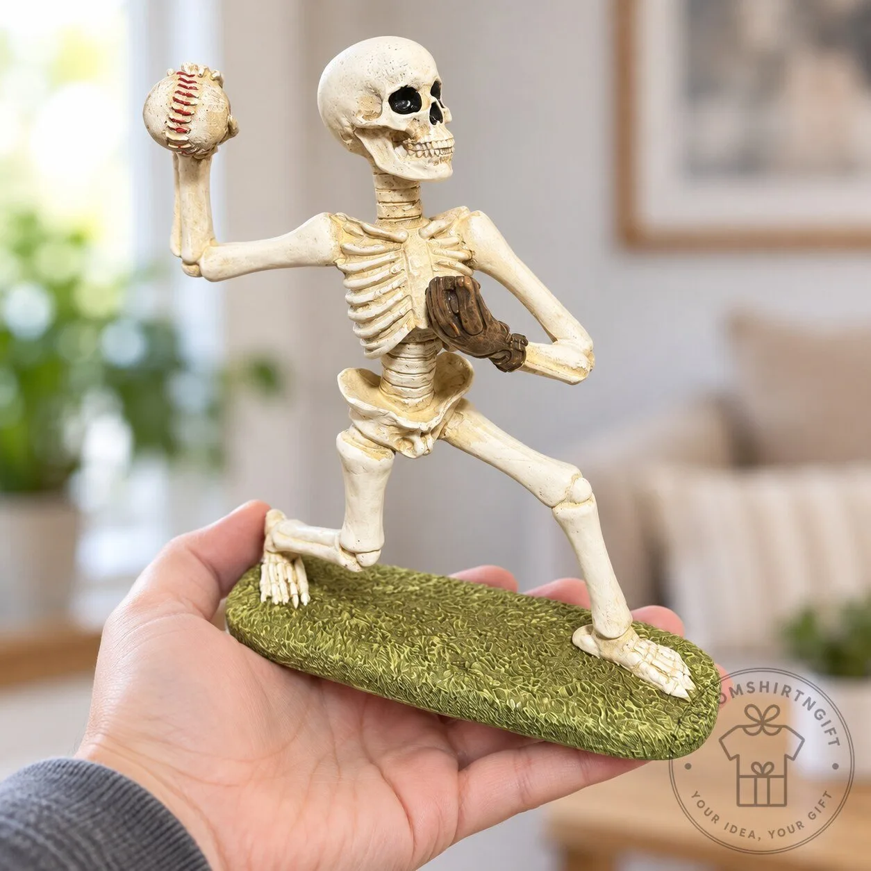 Skeleton Playing Baseball Figurine Resin Statue Halloween Decor 8 Skeleton Playing Baseball Figurine Resin Statue Halloween Decor