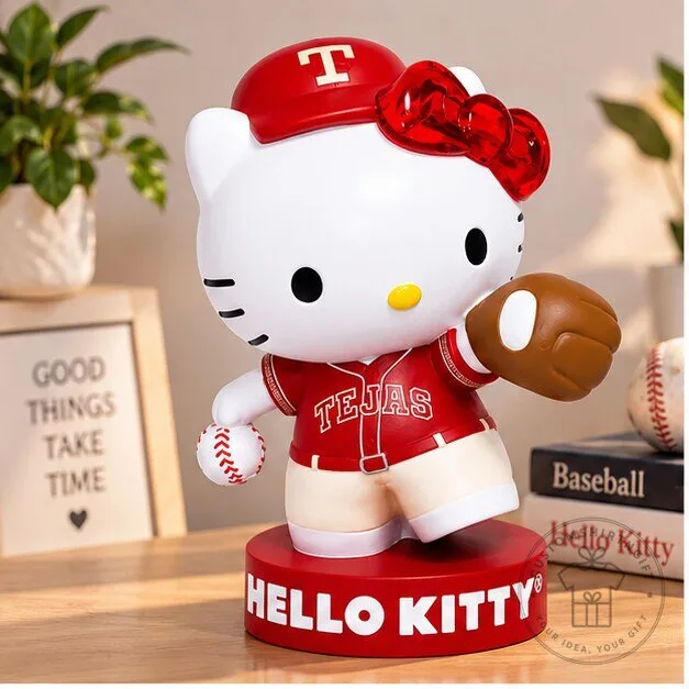 "Collectible Hello Kitty x Texas Rangers Baseball Statue for Fans" 13 Hello Kitty x Texas Rangers City Baseball Figure Collectible Toy Statue