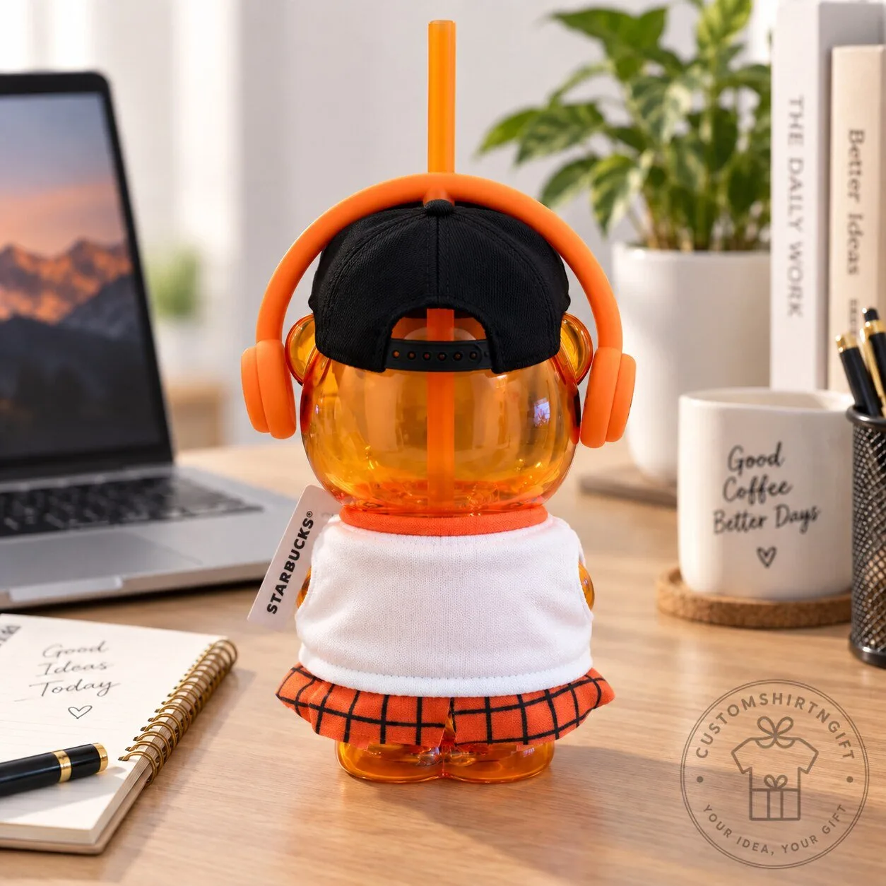 Starbucks Bear Water Bottle Cute Straw Cup With Headphones 8 Starbucks Bear Water Bottle Cute Straw Cup With Headphones