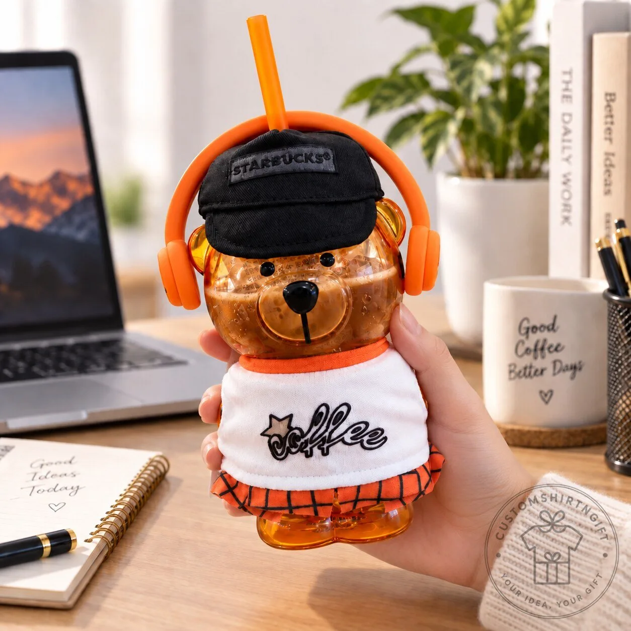 Starbucks Bear Water Bottle Cute Straw Cup With Headphones 9 Starbucks Bear Water Bottle Cute Straw Cup With Headphones