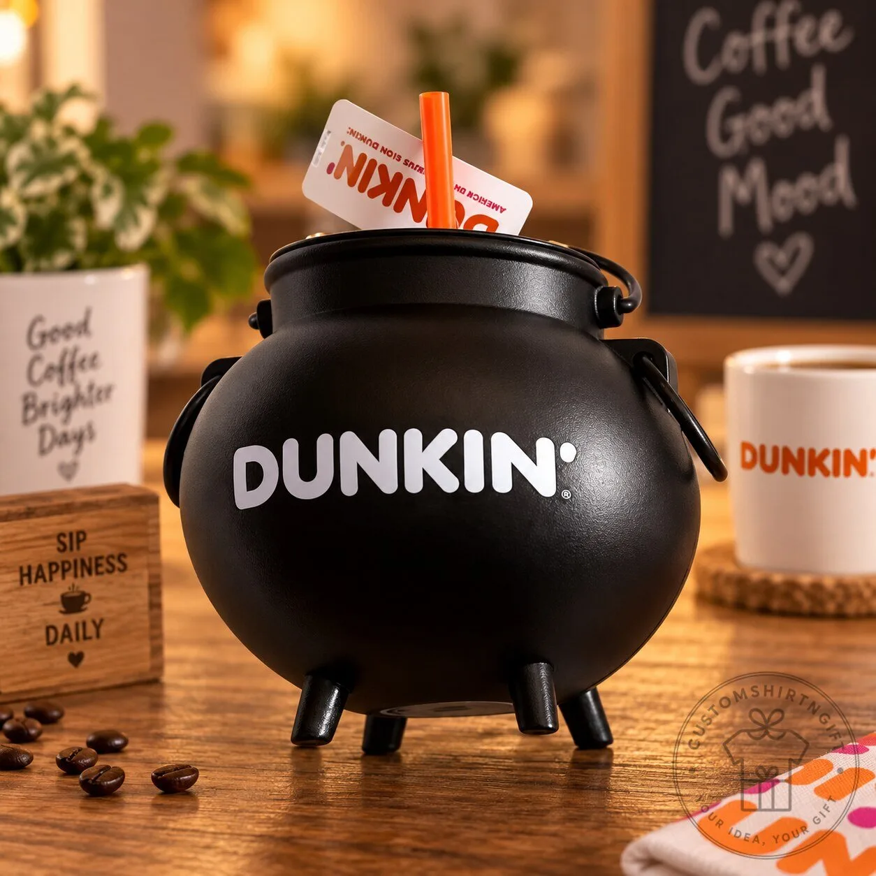 Dunkin Black Cauldron Mug Coffee Cup Ceramic Pot