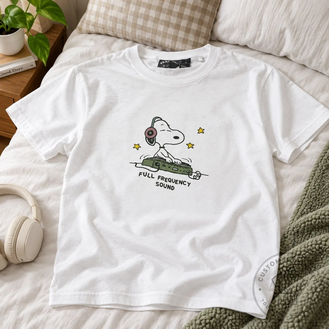 Snoopy DJ Full Frequency Sound White Graphic T Shirt