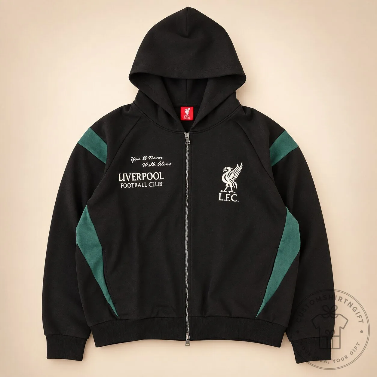 Liverpool FC Black and Green Full Zip Hoodie You'll Never Walk Alone 8 Liverpool FC Black and Green Full Zip Hoodie You