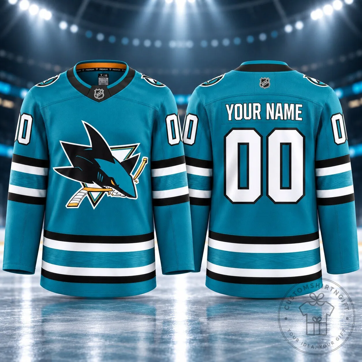 San Jose Sharks Custom NHL Hockey Jersey Teal Fan Apparel