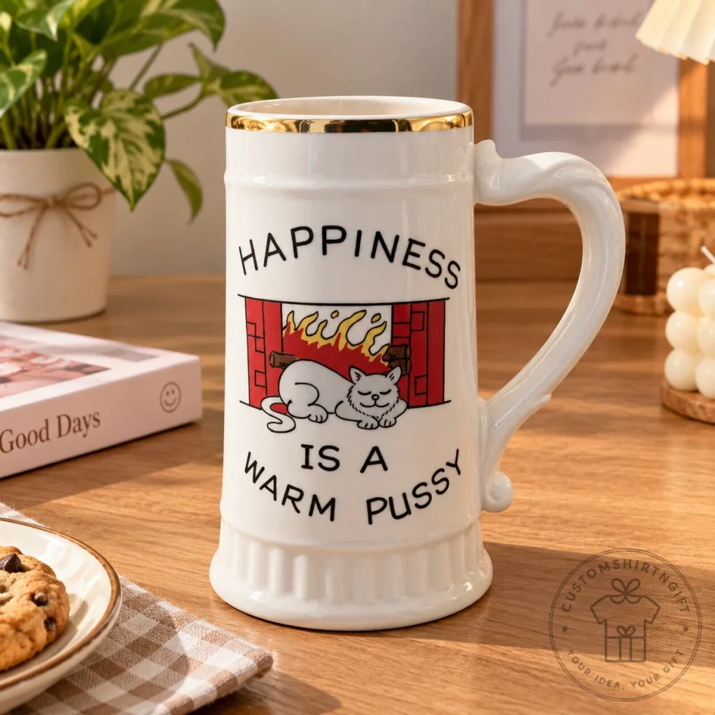 Happiness Is A Warm Cat Stein Coffee Mug