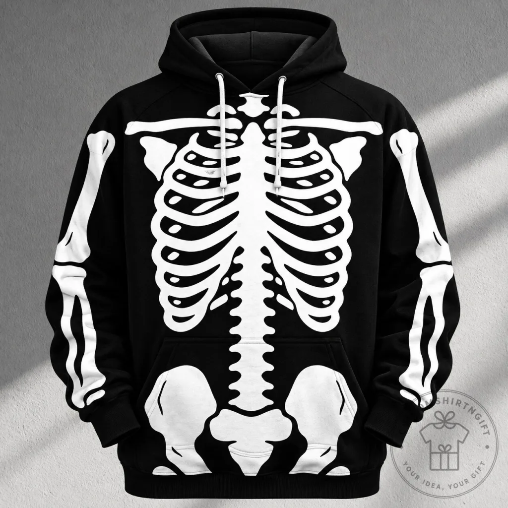 Skeleton Hoodie Halloween Costume Black