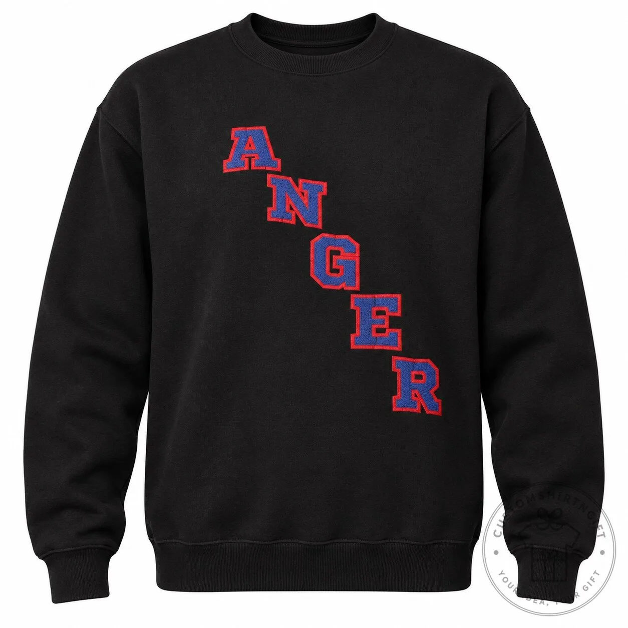 Anger Graphic Print Black Crewneck Sweatshirt