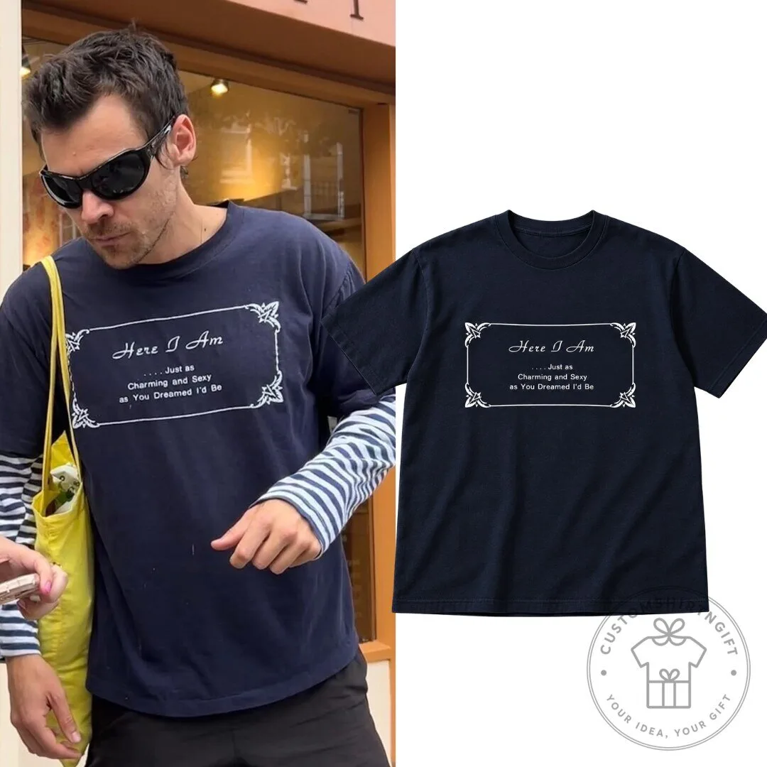 Harry Styles Here I Am Graphic Print Navy Blue T Shirt