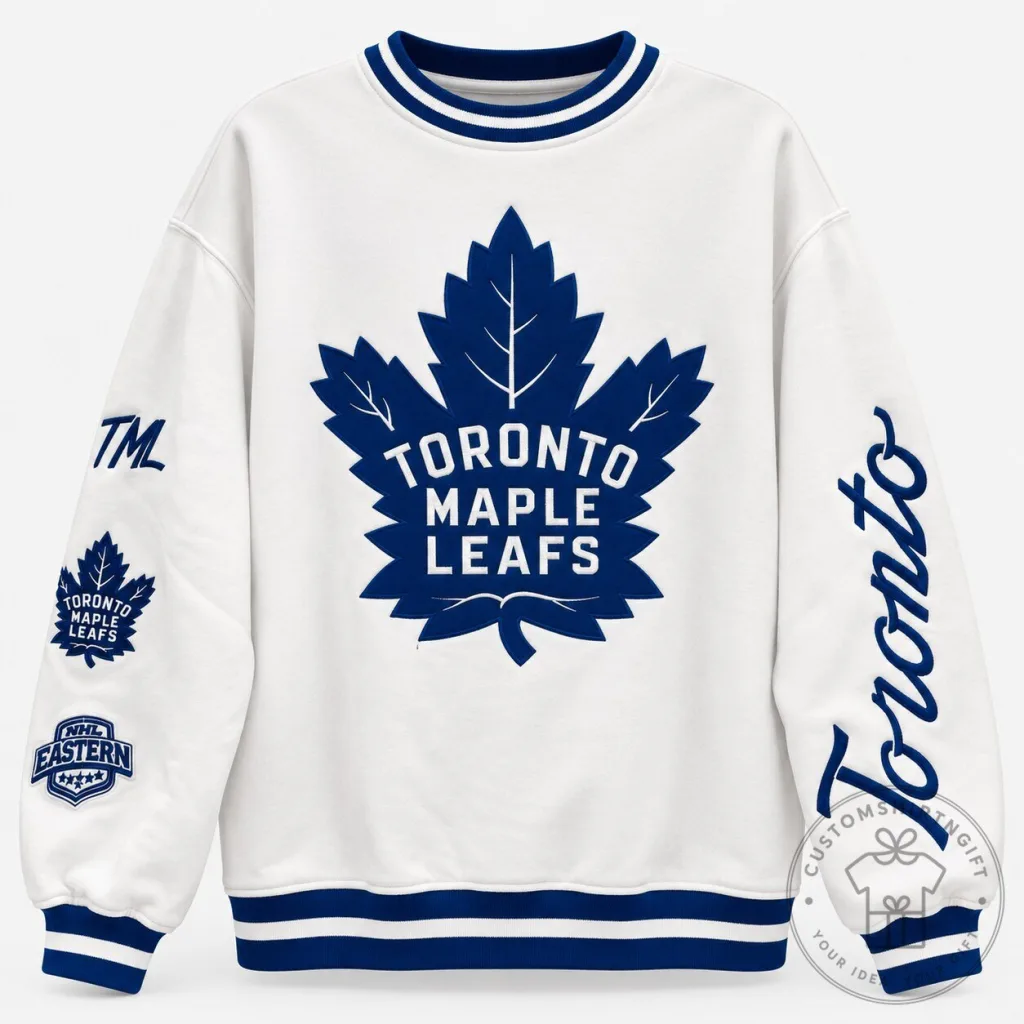 Toronto Maple Leafs White Blue Leaf Logo Sweatshirt NHL Apparel