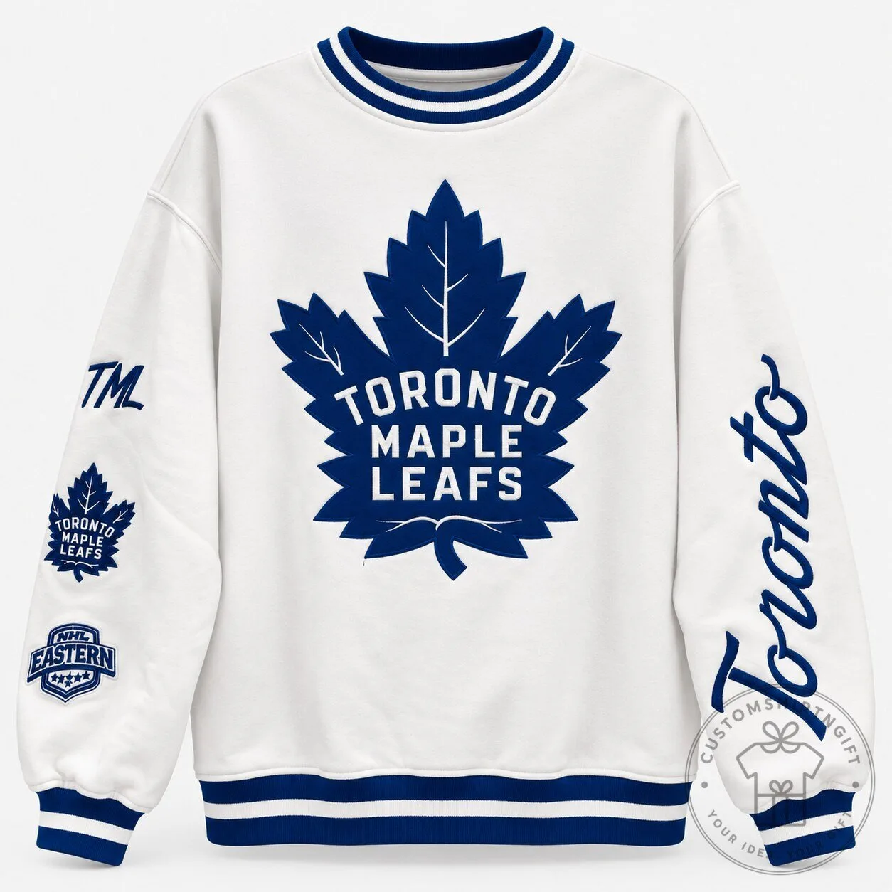 Toronto Maple Leafs White Blue Leaf Logo Sweatshirt NHL Apparel