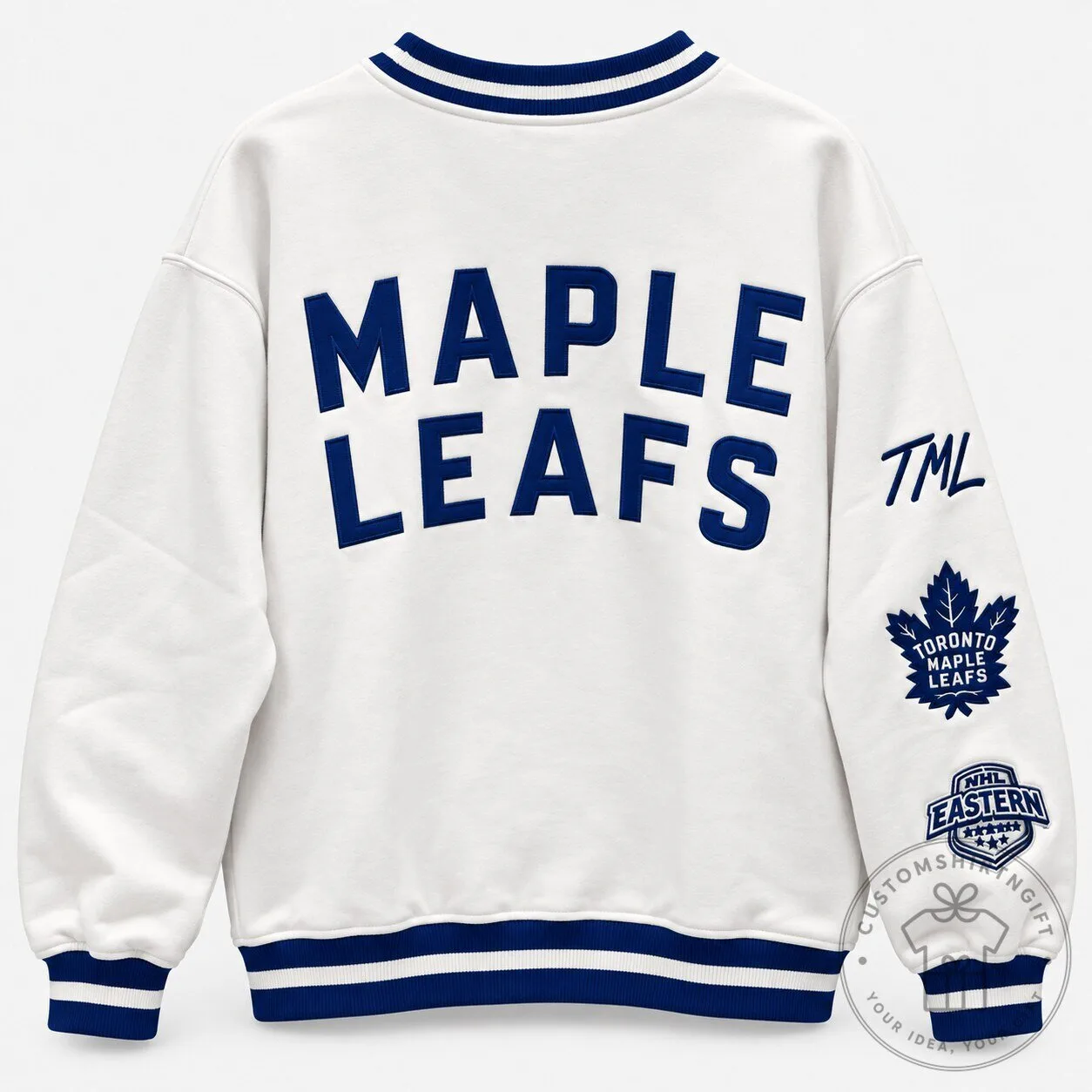Toronto Maple Leafs White Blue Leaf Logo Sweatshirt NHL Apparel 8 Toronto Maple Leafs White Blue Leaf Logo Sweatshirt NHL Apparel