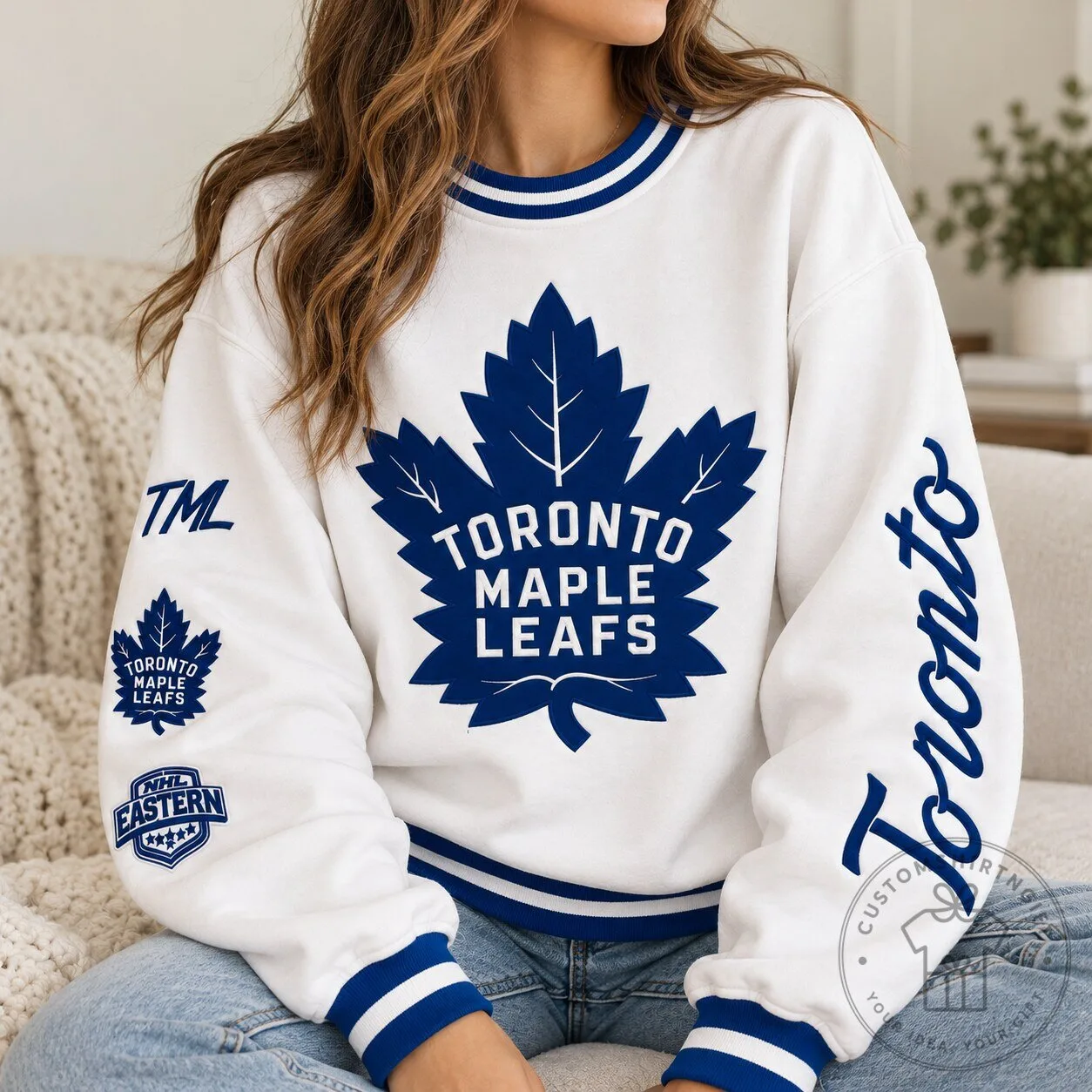Toronto Maple Leafs White Blue Leaf Logo Sweatshirt NHL Apparel 9 Toronto Maple Leafs White Blue Leaf Logo Sweatshirt NHL Apparel