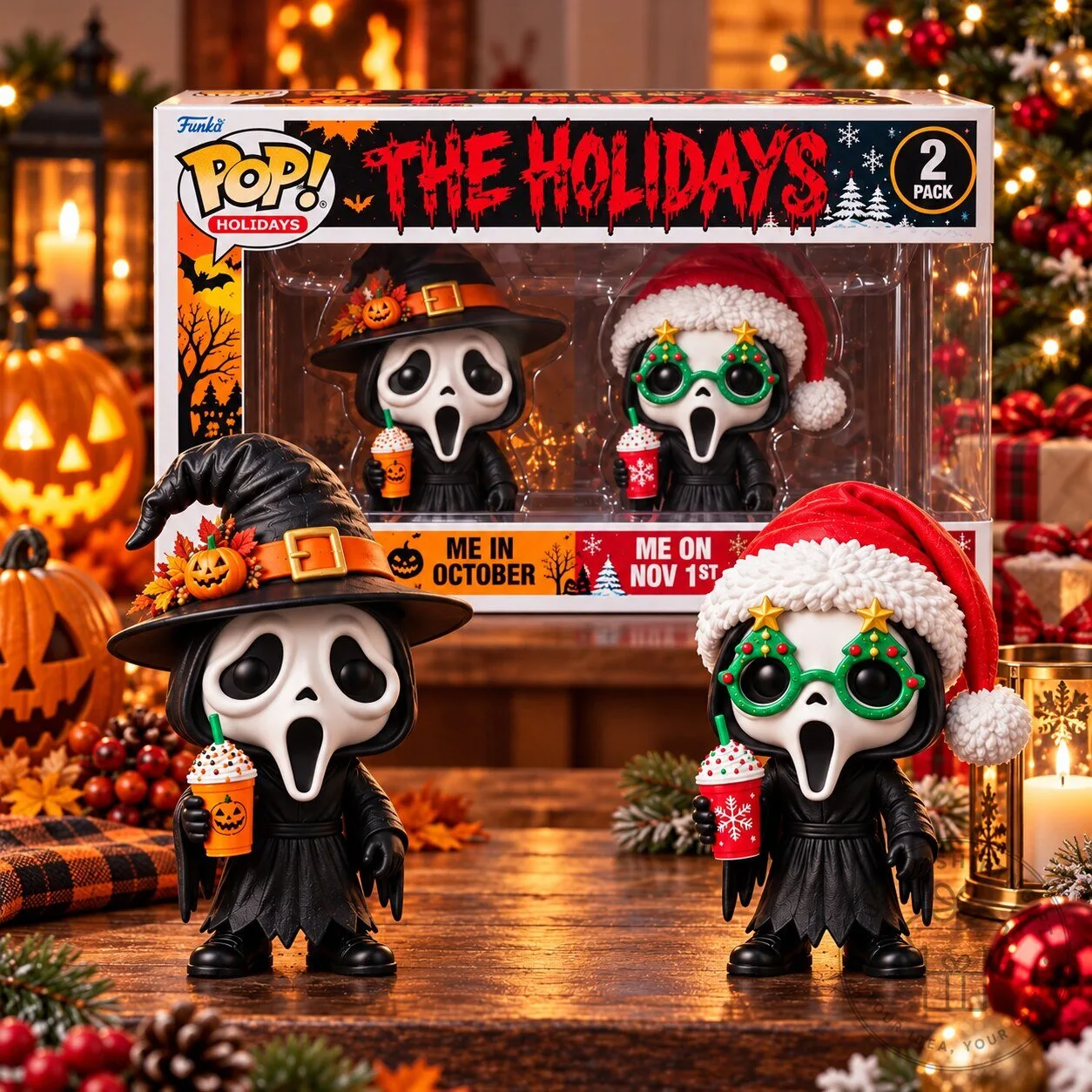 Funko Pop Ghostface Me In October Me On Nov 1st Halloween Christmas 2 Pack Vinyl Figures