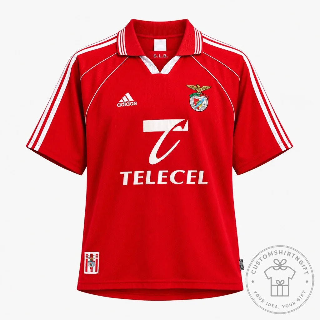 Benfica 1999 Home by Adidas Retro Vintage Red Custom Polo Jersey Benfica 1999 Home by Adidas Retro Vintage Red Custom Polo Jersey